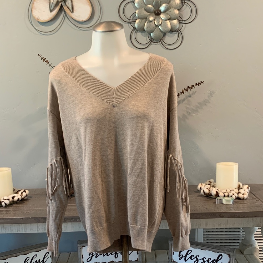 Chic V-Neck Sweater with Fringe Accents